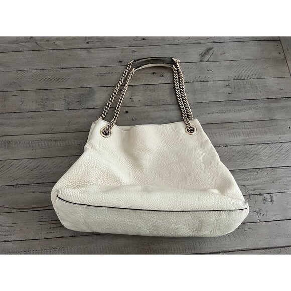 GUCCI Pebbled Calfskin Medium Soho Chain Shoulder Bag Off White Ivory - Picture 10 of 16